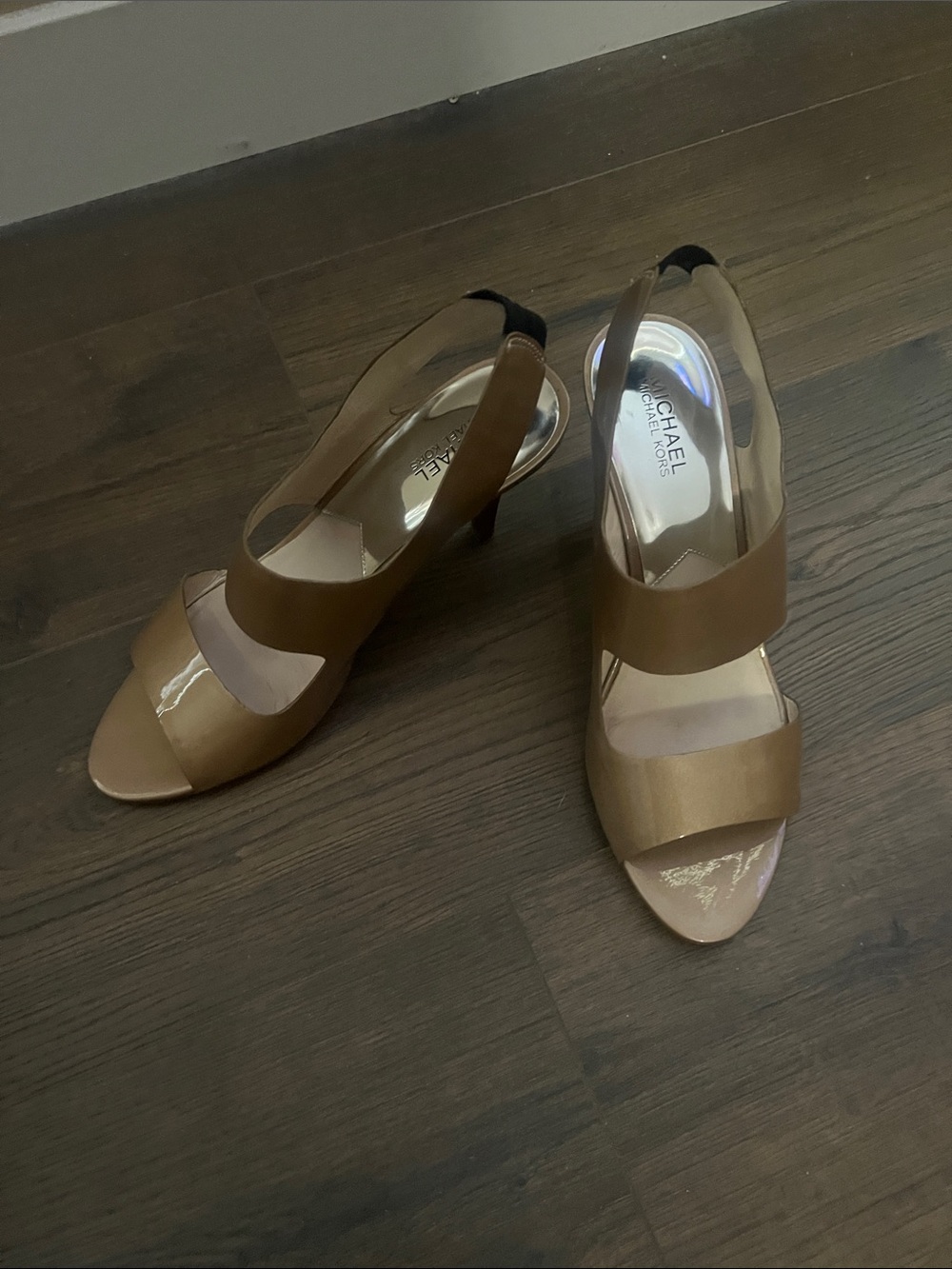 MICHAEL Michael Kors Cognac Patent Leather Peep-Toe Slingbacks